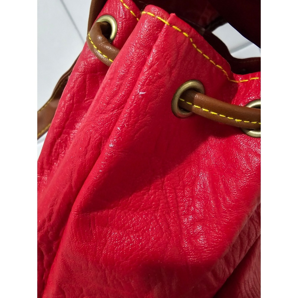 Vintage Mini Red Backpack Purse Pull String Butto… - image 8